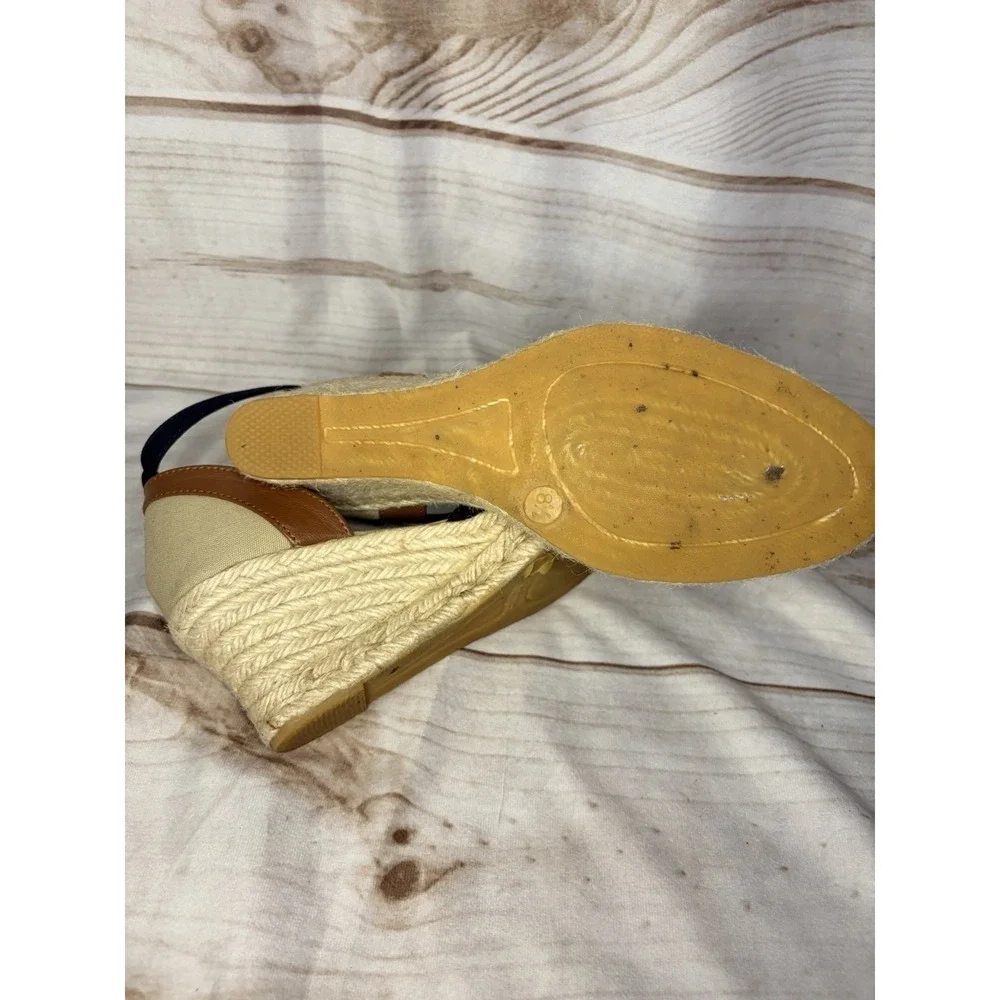 Brooks Brothers Espadrille Wedge Sandals Canvas Leather Ankle Strap Size 8.5